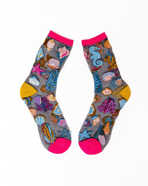 Sock Candy Under the Sea Black Sheer Sock seashell socks